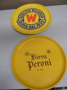lot 41 image: Vintage 1960s Peroni Birra Beer Tray dal 1846 Melamine & QUALITA WUHRER BIRRA DAL 1829 Tray Melamine  - NICE - AWESOME SET - SEE PICTURES