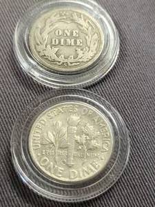 2 SILVER DIMES IN AIRTITES 1912-S 1063-D