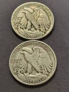 2 WALKING LIBERTY HALF DOLLARS 1939 1942