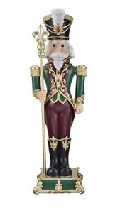 lot 300 image: Haute Decor 35.4 in. Maroon and Green Christmas Nutcracker with Fleur-De-Lis Scepter, DCGD0018 - SOLD AS IS