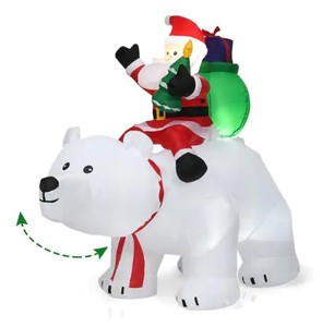lot 308 image: Costway 6.5 ft. Pre-lit LED Lights Christmas Inflatable Santa Riding Polar Bear Christmas Inflatable with Zipper, CM22832US - SOLD AS IS