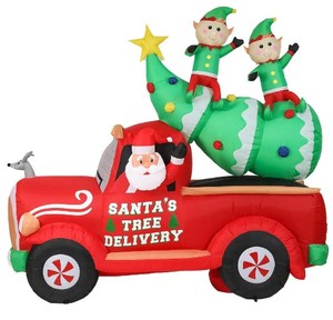 lot 309 image: Luxenhome Lighted 8 ft. H x 8 ft. W Santa Christmas Tree Delivery Truck Inflatable, WHIN1387 - SOLD AS IS