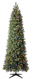 lot 316 image: Home Accents 9 ft Manchester White Spruce LED Pre-Lit Slim Artificial Christmas Tree with 500 SureBright Color-Changing Mini Lights, 1005235057 - SOLD AS IS