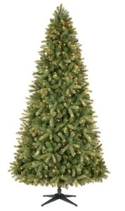 lot 328 image: Home Accents 9 ft Manchester White Spruce LED Pre-Lit Artificial Christmas Tree with 600 SureBright Color Changing Mini Lights, 1005356636 - SOLD AS IS