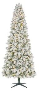 lot 333 image: Home Accents 9 ft. Wesley Long Needle Pine Slim Flocked LED Pre-Lit Artificial Christmas with 550 SureBright Warm White Mini Lights, 1005235173 - SOLD AS IS