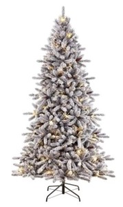lot 337 image: Puelo International 6.5 ft. Pre-lit Flocked Bennington Fir Artificial Christmas Tree with 350 UL-Listed Lights, 253-BTG-65C350 - SOLD AS IS