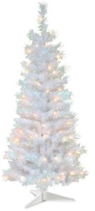 lot 339 image: National Tree Co. 4 ft. White Iridescent Tinsel Artificial Christmas Tree with Clear Lights, TT33-313-40 - SOLD AS IS