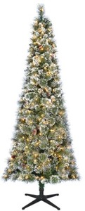 lot 444 image: Home Accents 7 ft Sparkling Amelia Pine Slim LED Pre-Lit Artificial Christmas Tree with 300 Warm White Lights, 1004044664 - SOLD AS IS