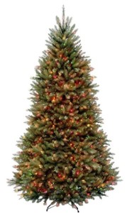 lot 462 image: National Tree Co. 9 ft. Dunhill Fir Hinged Artificial Christmas Tree with 900 Multicolor Lights, DUH-90RLO - SOLD AS IS