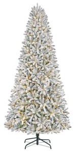 lot 463 image: Home Accents 9FT Flocked Fraser Fir LED Pre-Lit Artificial Christmas Tree With 3000 Color Changing Lights and 10-Function, 1006248591 - SOLD AS IS