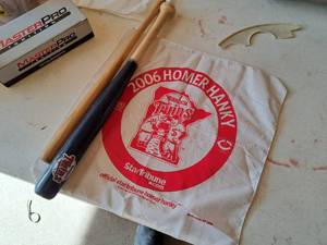lot 388 image: Lot of (3) Minnesota Twins Memorabilia - 2006 Homer Hanky, Mini Baseball Bats