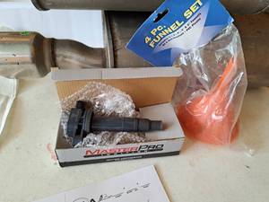 lot 390 image: 4-pc Funnel Set, MasterPro Ignition Spark Plug Assembly 2-50114 V278 1820