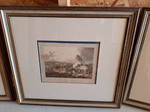 lot 363 image: Battle of Vittoria, June 21 1813 by I. Clark Signed Vintage War Etching , Wood FrameDouble MatteGlass