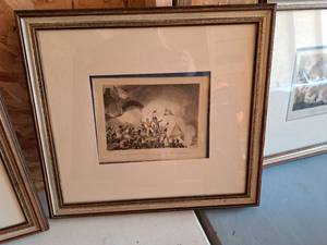 lot 364 image: Gen. Sir Thomas Picton Storming The Moorish Castle Of Badajos Vintage War Etching , Wood FrameDouble MatteGlass