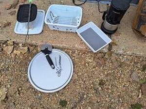 lot 497 image: Lot of (9) Housewares - Cuisinart, Tray, Dish Dryer Rack, Pizza Cutter, Can Opener, Misc. Housewares