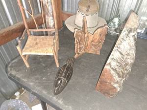 lot 548 image: Lot of (4) Wooden Household Items - Chair, Chestnut, Duck, Folding Divider
