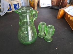 lot 554 image: Lot of (3) Glass Kitchenware - Pitcher, Small Glasses