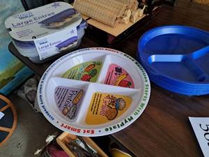 lot 563 image: Large Entre Storage Containers 4-pack, MyPlate Eat Smart Plate, Childrens Divided Plates
