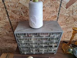 lot 571 image: Parts Organizer Cabinet w Beads and String