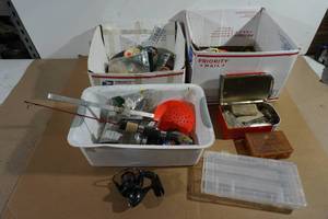 lot 40 image: Assorted Fishing Tackle and Gear - Ice Fishing Rod and Scoop