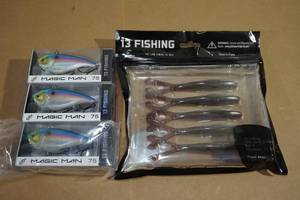 lot 51 image: NEW 13 Fishing Magic Man 75 Crank Baits and Jerk Soft Baits