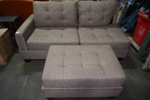 lot 158 image: Upholstered Sectional Section and Ottoman