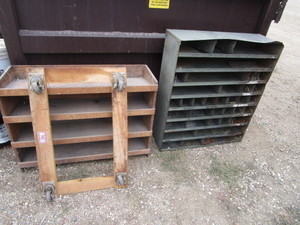 lot 32 image: Bolt Bin, Wood Shelf, Moving Dolly
