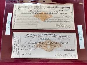 (2) 1800s Pennsylvania Railroad Checks