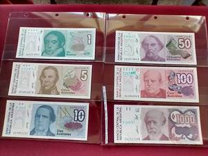(6) Uncirculated 1980s Argentina Currency Notes