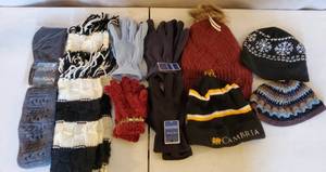 LOT OF WINTER KNITED HATS SCARF FLEECE GLOVES HEADBAND POM BEANIE