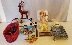 LOT OF HOME DECOR REINDEER BELL BASKET ANGELS WALL HANGING PLATE