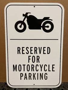 lot 24 image: Reserved for Motorcycle Parking aluminum sign with reflective vinyl graphics, NEW