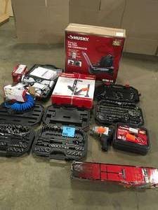 Mix Lot of assorted Husky Tools, Mechanic Sets, Air Compressor,Accessories - Customer returns - review all pictures