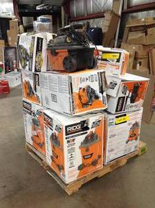 Pallet with assorted Ridgid WetDry Shop Vacs Various models and Conditions See Pictures