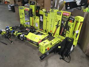 Pallet of Assorted Ryobi Lawn Care Items Various Models and Conditions Customer Returns See Terms on Auction