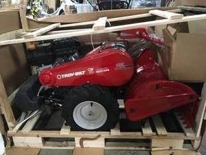 Troy Bilt Mustang 18 in. 208 cc Gas OHV Engine Rear Tine Garden Tiller with Forward and Counter Rotating Tilling Options not used open box