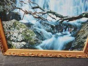 lot 32 image: Hanging Framed Waterfall Picture with Lights, Movements, and Sounds (Great Condition)