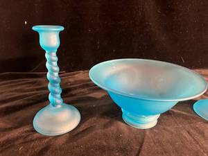 lot 21 image: Tiffin Glass Co Blue Satin Lot c. 1930s