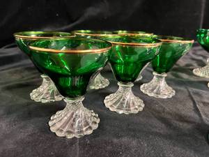 lot 132 image: 3 Sets of 2 Green Liquor Glasses