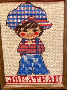 lot 111 image: Adorable Vintage Framed Jonathan Needlepoint