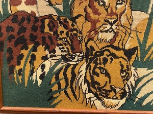 lot 96 image: Vintage Wildlife Framed Needlepoint