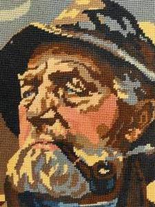 lot 191 image: Vintage Needle Point Pipe Smoking Wanderer Framed Art