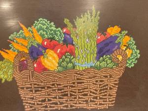 lot 208 image: Vintage Needle Point Vegetable Basket Framed Art