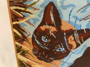 lot 222 image: Vintage Needle Point Cat Piece