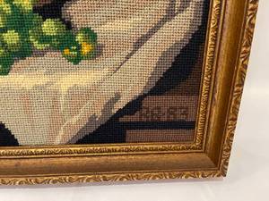 lot 225 image: Vintage Needle Point Fruit Basket with Ornate Frame