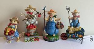 lot 53 image: Four Jim Shore Heartwood Creek Cat Figurines including Jim Shore Spring Ahead to Summer Fun