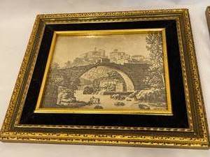 lot 259 image: 2 Vintage Framed Art Pieces With Ornate Gold Frames