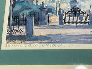 lot 266 image: Entrance to Boston Public Garden Framed Print by R.E. Kennedy Numbered 342 of 1500