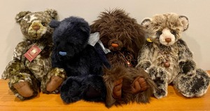 lot 221 image: 4 Charlie Bears Teddy Bears w Tags - Charlie Bear Corbin, Charlie Bear Asia, Charlie Bear Mr. Twitcher & Charlie Bear Valentino