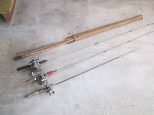 Vintage fishing and cane poles one ...